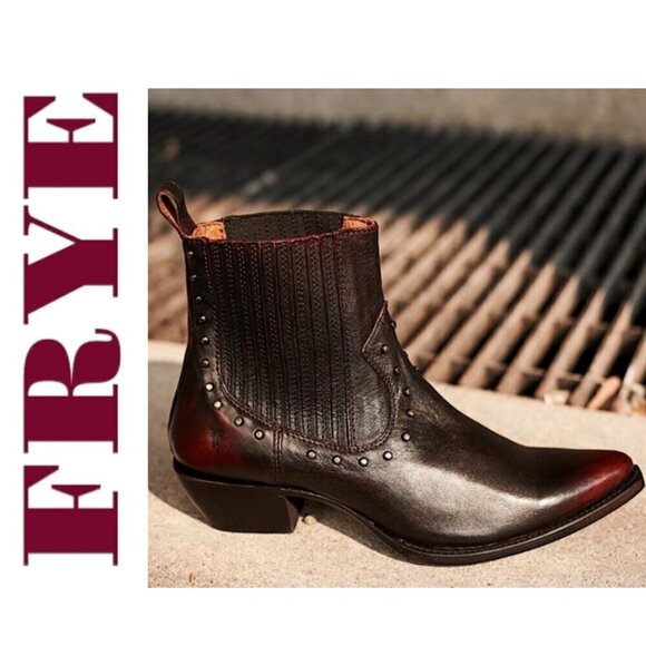 FRYE Sacha Chelsea Western Studded Urban Cowboy Pointed Toe Ankle Bootie, Size 7 - Picture 13 of 14